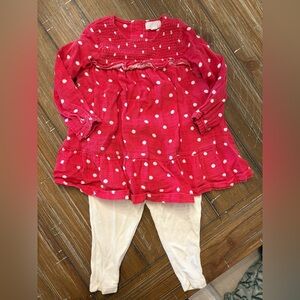 Girls Angel Dear Red Polka Dot Dress with White Leggings
